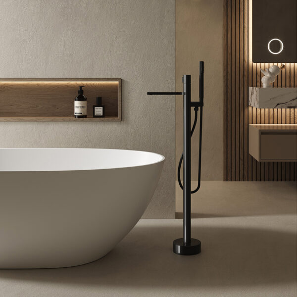 KT-81001 Matt Black Brass Tub Faucets Free Standing Bath Taps