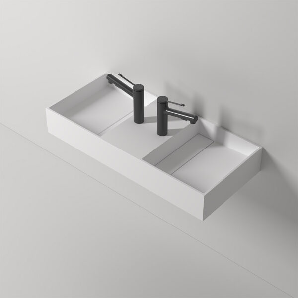 KT-C08 Customize Double Sinks Solid Surface Wall Hung Stone Basin